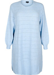 Strikket kjole med splitter og hulmønster, Cashmere Blue Mel.