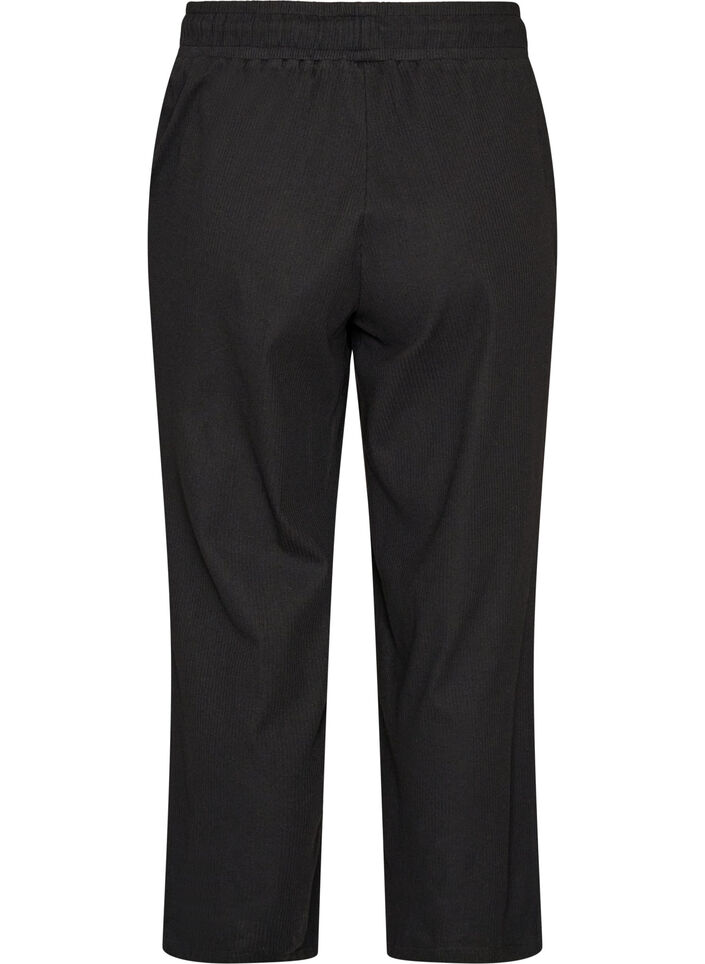 Ribbede pyjamabukser med rette ben, Svart, Packshot image number 1