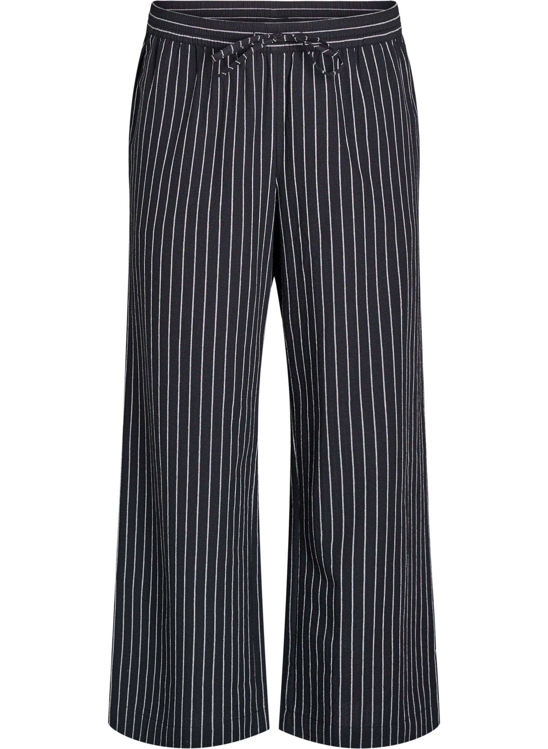 Zizzi L&oslash;se bukser med h&oslash;y midje og lommer, Svart, Packshot image number 0