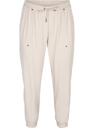 Bukser med lommer og strikkant, Warm Sand, Packshot image number 0