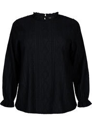 Bluse med volanger og tone-i-tone-mønster, Black