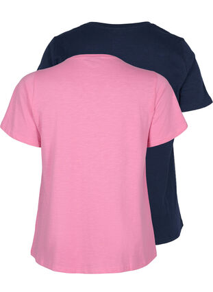 Basis T-skjorter i bomull, 2 stk., Wild Orchid/Navy, Packshot image number 1