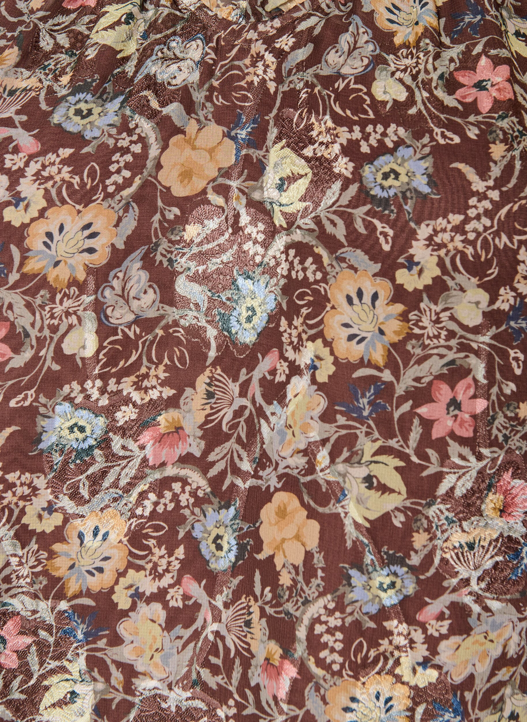 ZizziChiffonkjole med blomstertrykk og volanglag, Brun, Packshot image number 2