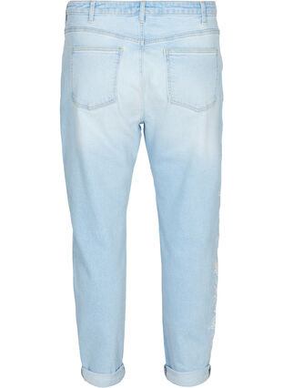 Cropped Mille jeans med mom fit og broderi, Light blue denim, Packshot image number 1
