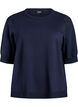 Finstrikket bluse med korte ermer, Bl&aring;, Packshot image number 0