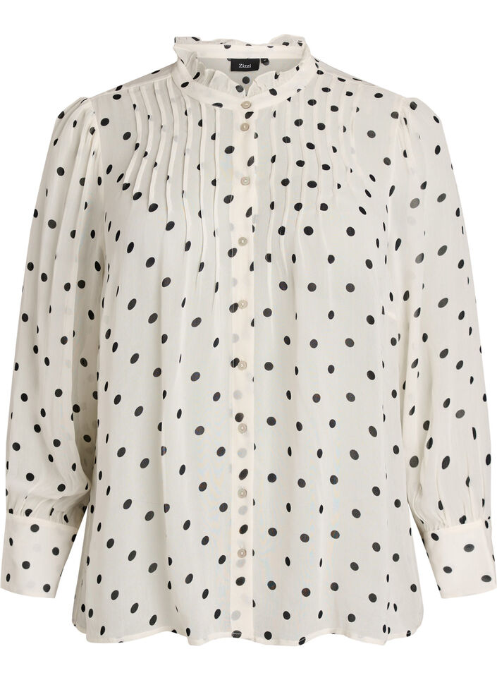 Viskosebluse med en volangkrage, Hvit, Packshot image number 0