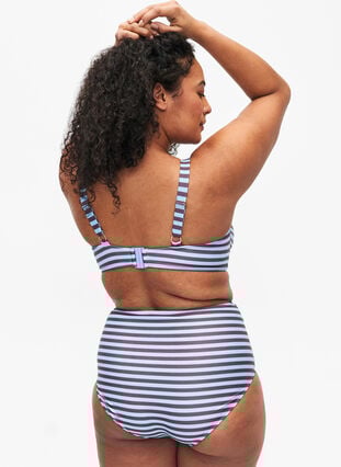 Zizzi Bikinitruse med høy midje og striper, Blå, Model image number 1