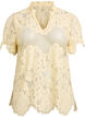 Bluse med blonder, volangkrage og korte ermer, Gul, Packshot image number 0