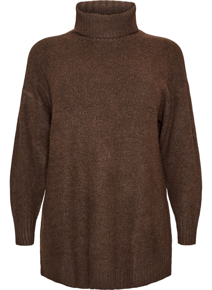 L&oslash;s strikket genser med rullekrage, Brun, Packshot image number 0