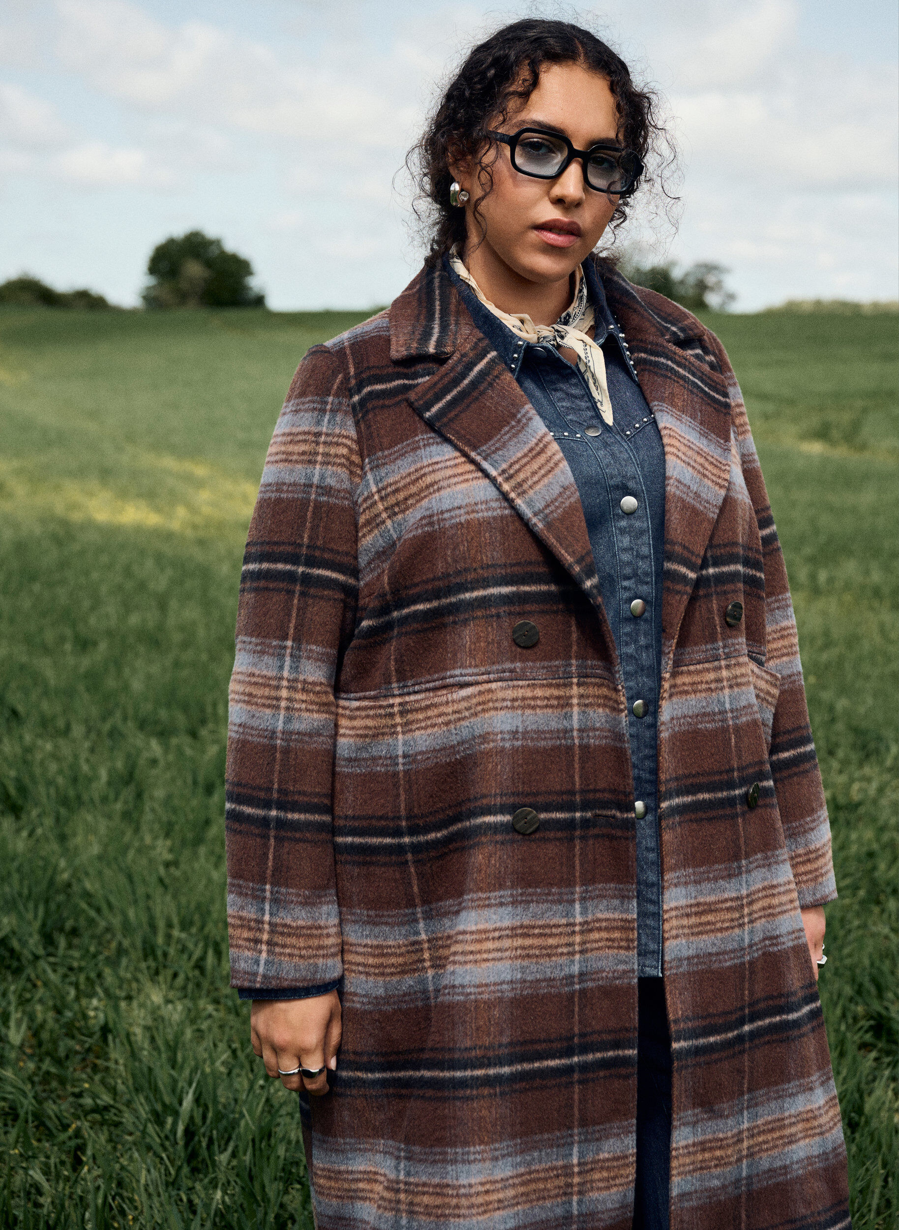 Zizzi B&oslash;rstet rutete k&aring;pe, Brun, Image image number 0