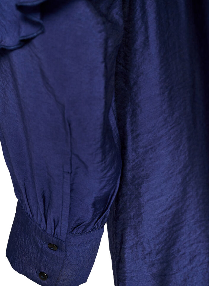 Viskosekjole med volanger og knyteb&aring;nd, Bl&aring;, Packshot image number 3