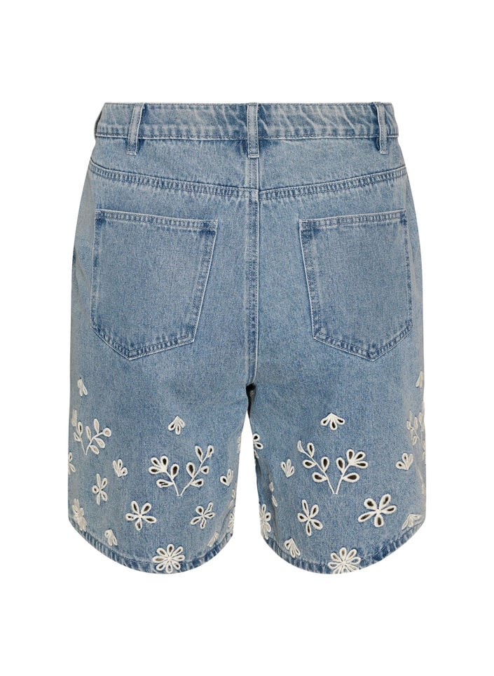 Denimshorts med broderie anglaise og h&oslash;y midje, Bl&aring;, Packshot image number 1
