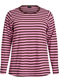 Stripete bluse med lange ermer, Mørk Bordeaux Stripete bluse med lange ermer