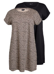 2-pakk T-skjortekjole med korte ermer, Black / Leo