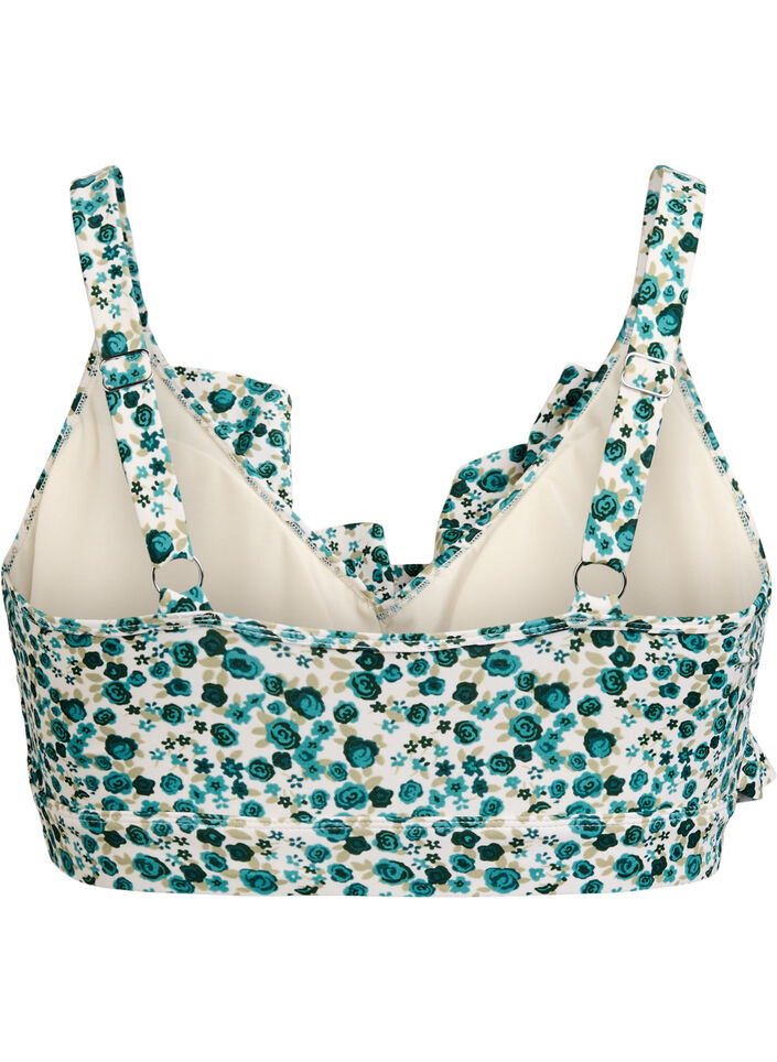 Blomstrete bikinioverdel med volangdetaljer, Gr&oslash;nn, Packshot image number 1