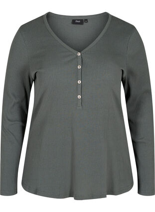 Langermet bluse i ribb med knappedetaljer, Urban Chic, Packshot image number 0