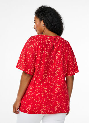 Zizzi Blomstret bluse med flaggermusermer, Rød, Model image number 2