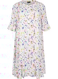 Blomstret midikjole med 3/4-ermer, Bl&aring;