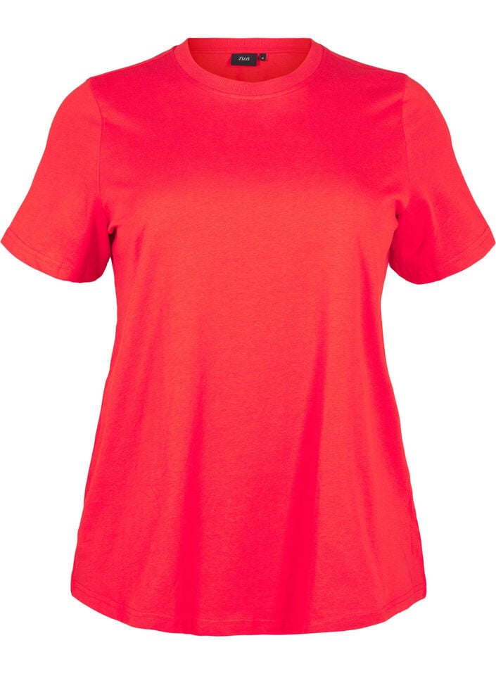 Basic T-skjorte i bomull med rund hals, R&oslash;d, Packshot image number 0