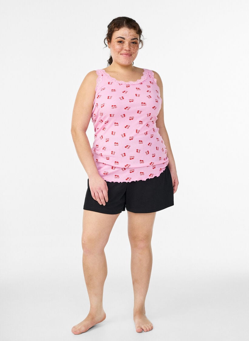 Topp med trykk og blondekant, Rosa, Model image number 1