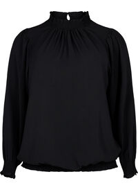 Ensfarget bluse med smokk og lange ermer