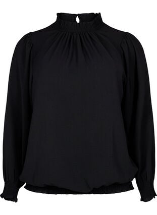 Ensfarget bluse med smokk og lange ermer, Black, Packshot image number 0