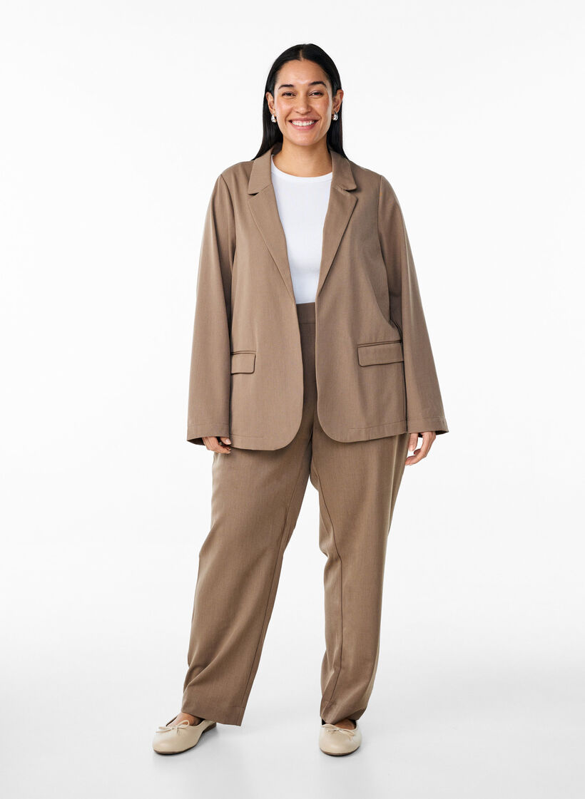 Åpen blazer med lommer, Brun, Model image number 1