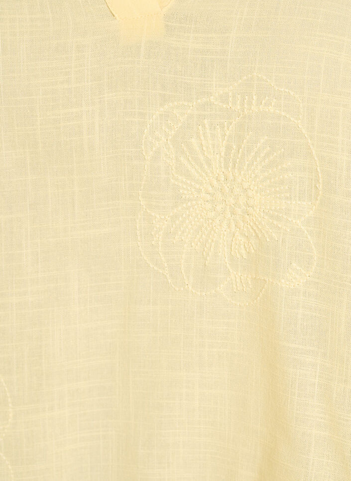 Bluse i bomull med broderte detaljer og 3/4 ermer, Gul, Packshot image number 2