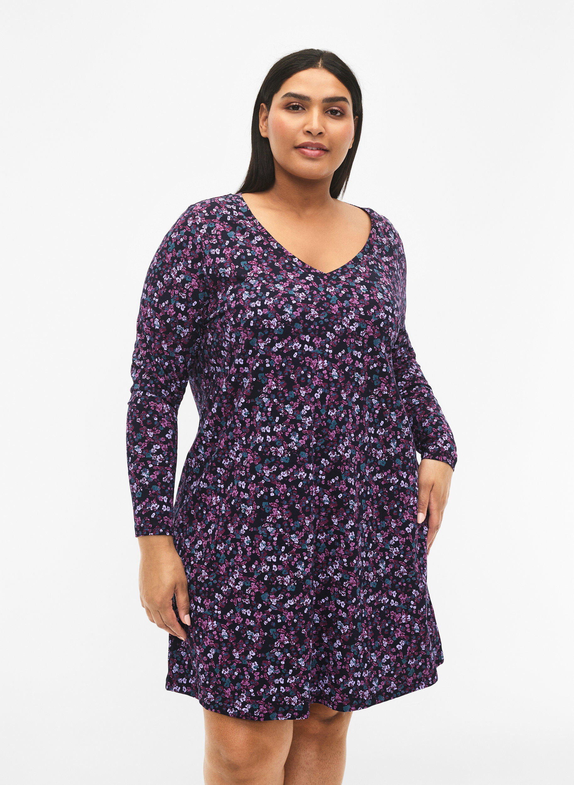 ZizziLangermet nattkjole i bomull, Night Sky Disty AOP, Model image number 0