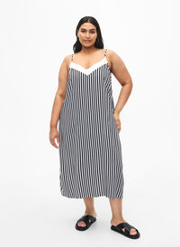 FLASH - Stripete kjole med stropper i viskose, Black White Stripe, Model