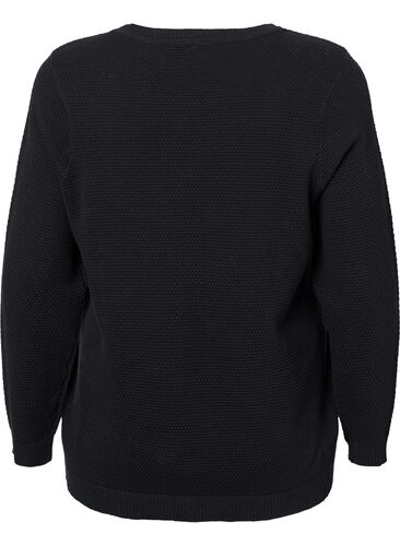 Bluse i strukturstrikket bomullskvalitet, Black, Packshot image number 1