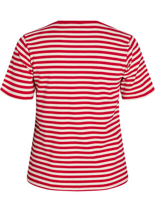Zizzi T-shirt med striper og ribbestrikket struktur, Rød, Packshot image number 1