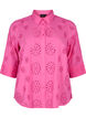 Skjortebluse med engelsk broderi og 3/4-ermer, Raspberry Rose, Packshot image number 0