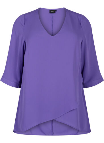 Bluse med 3/4-ermer og V-hals, Ultra Violet, Packshot image number 0