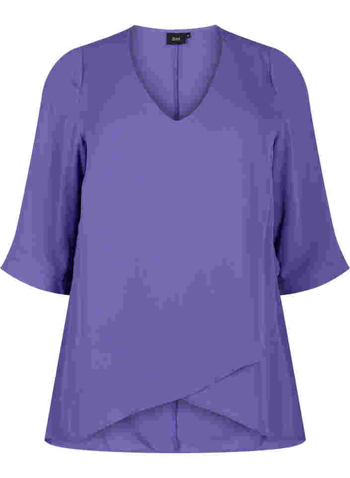 Bluse med 3/4-ermer og V-hals, Ultra Violet, Packshot image number 0