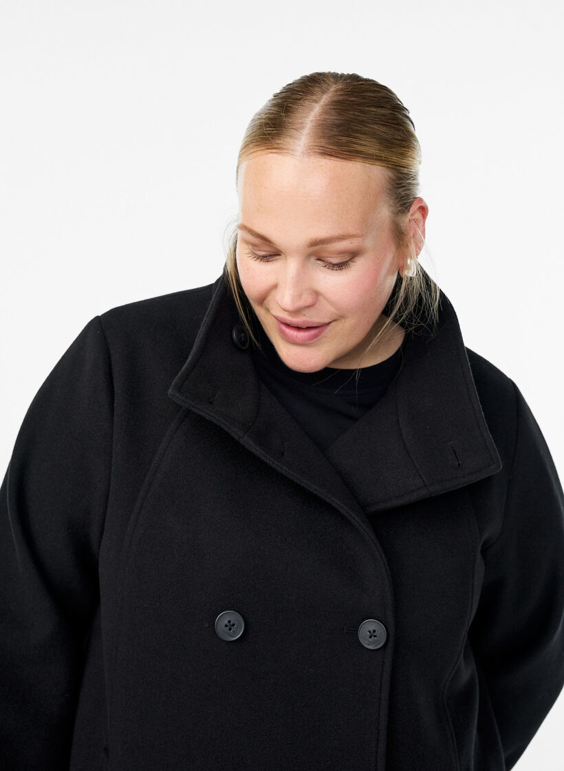 Kort k&aring;pe med A-linjesnitt, Svart, Model image number 3