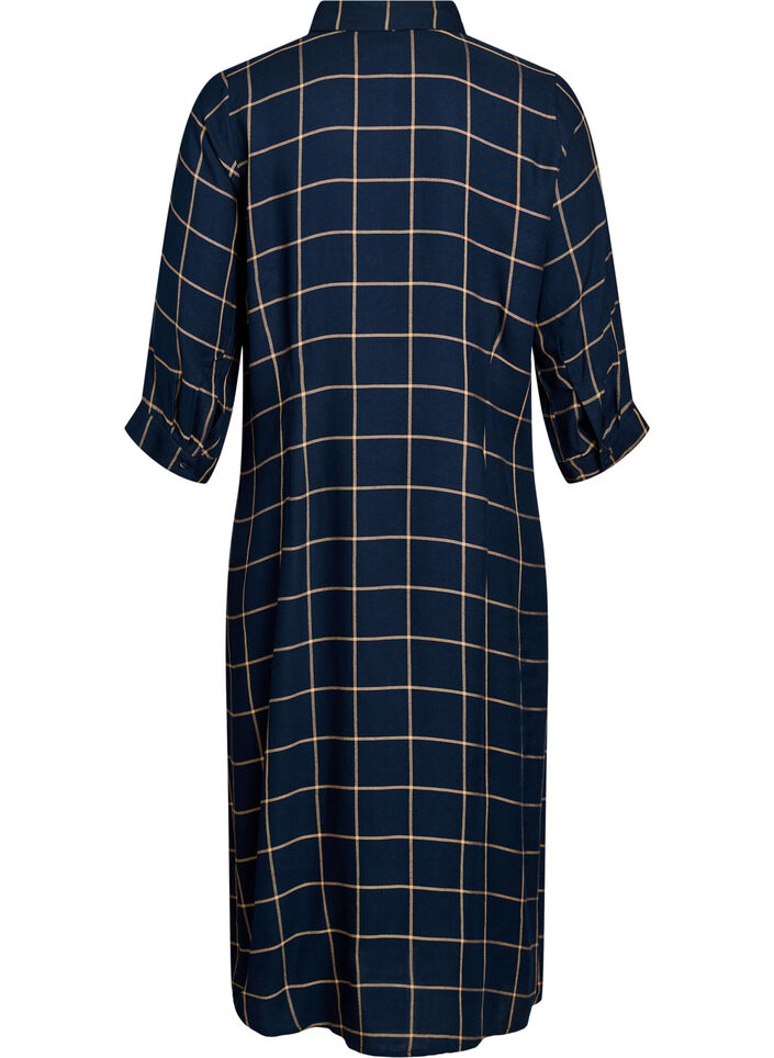 Lang rutete skjortekjole, Blue Beige Check, Packshot