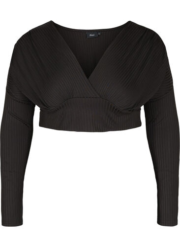 Cropped topp med lange ermer, Black, Packshot image number 0