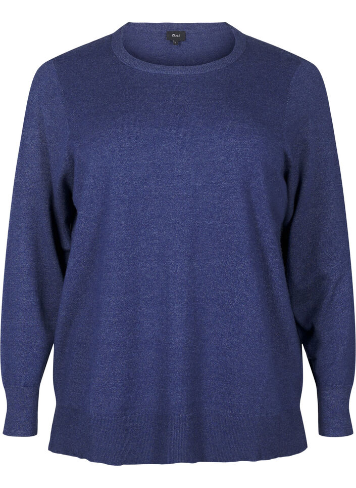 Langermet strikket bluse med splitt, Blå, Packshot image number 0