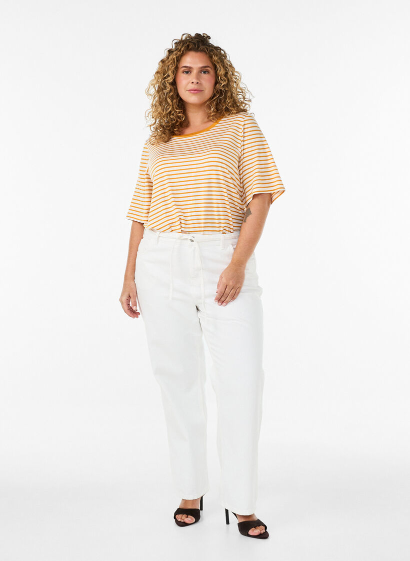 T-skjorte med TENCEL&trade; Lyocell og striper, Gul, Model image number 1