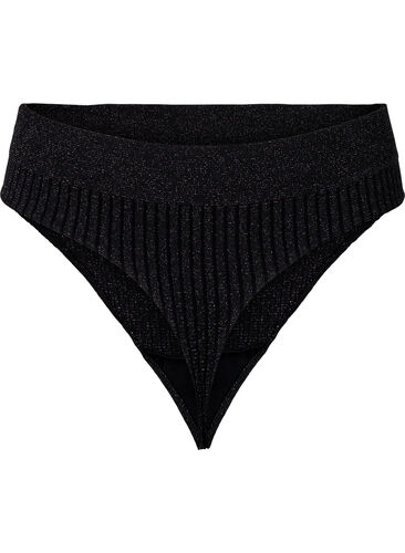 G-streng med glitter og normal høyde livet, Black w. Lurex, Packshot image number 1