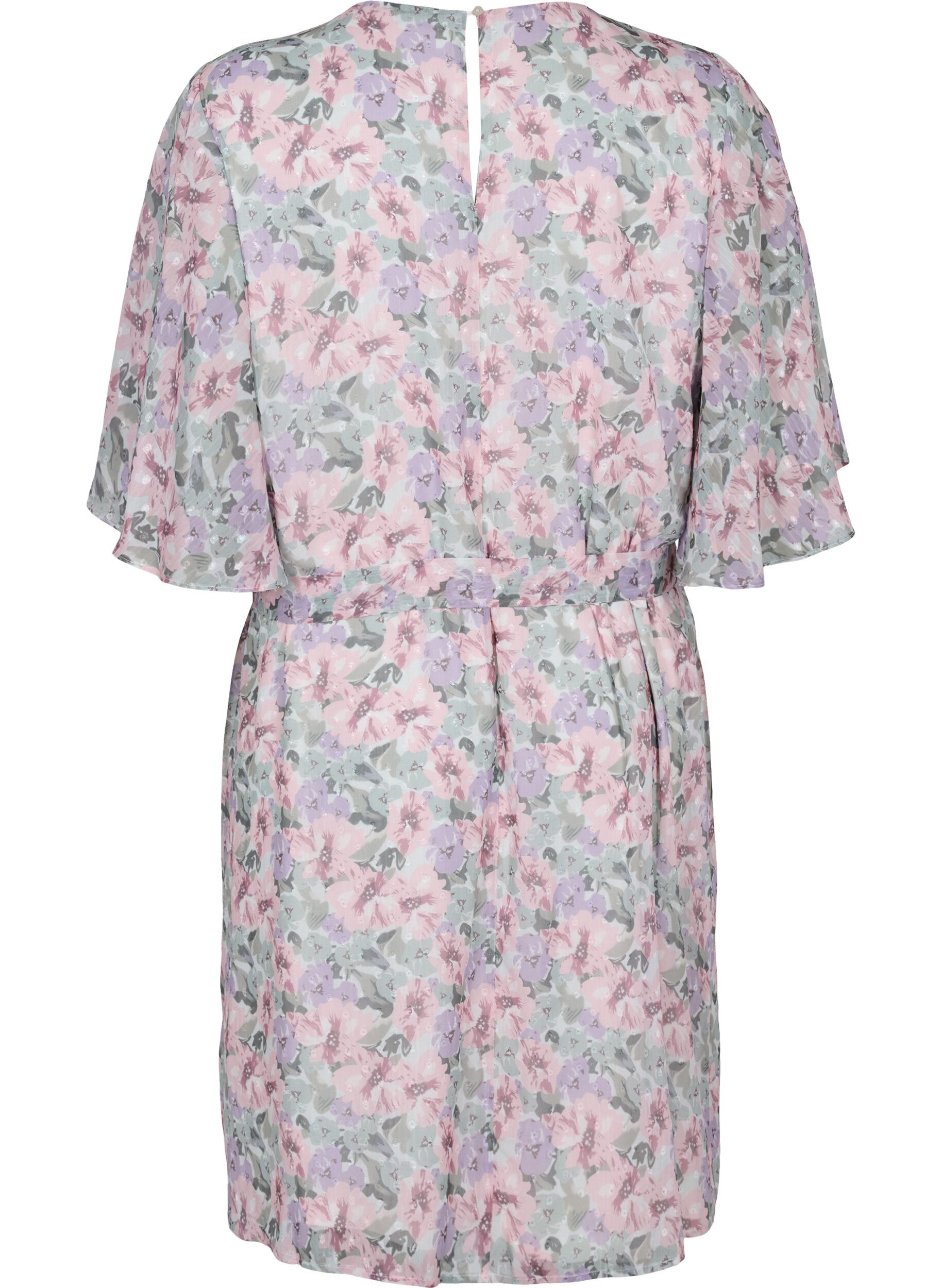 ZizziBlomstrete kjole med knyting, Flower AOP, Packshot image number 1