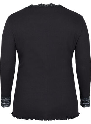 Langermet ribbet genser med blondedetaljer, Black, Packshot image number 1