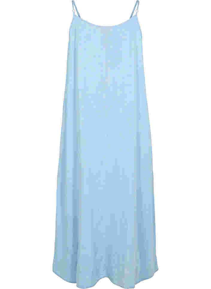Lang denimkjole med tynne stropper, Light blue denim, Packshot image number 1