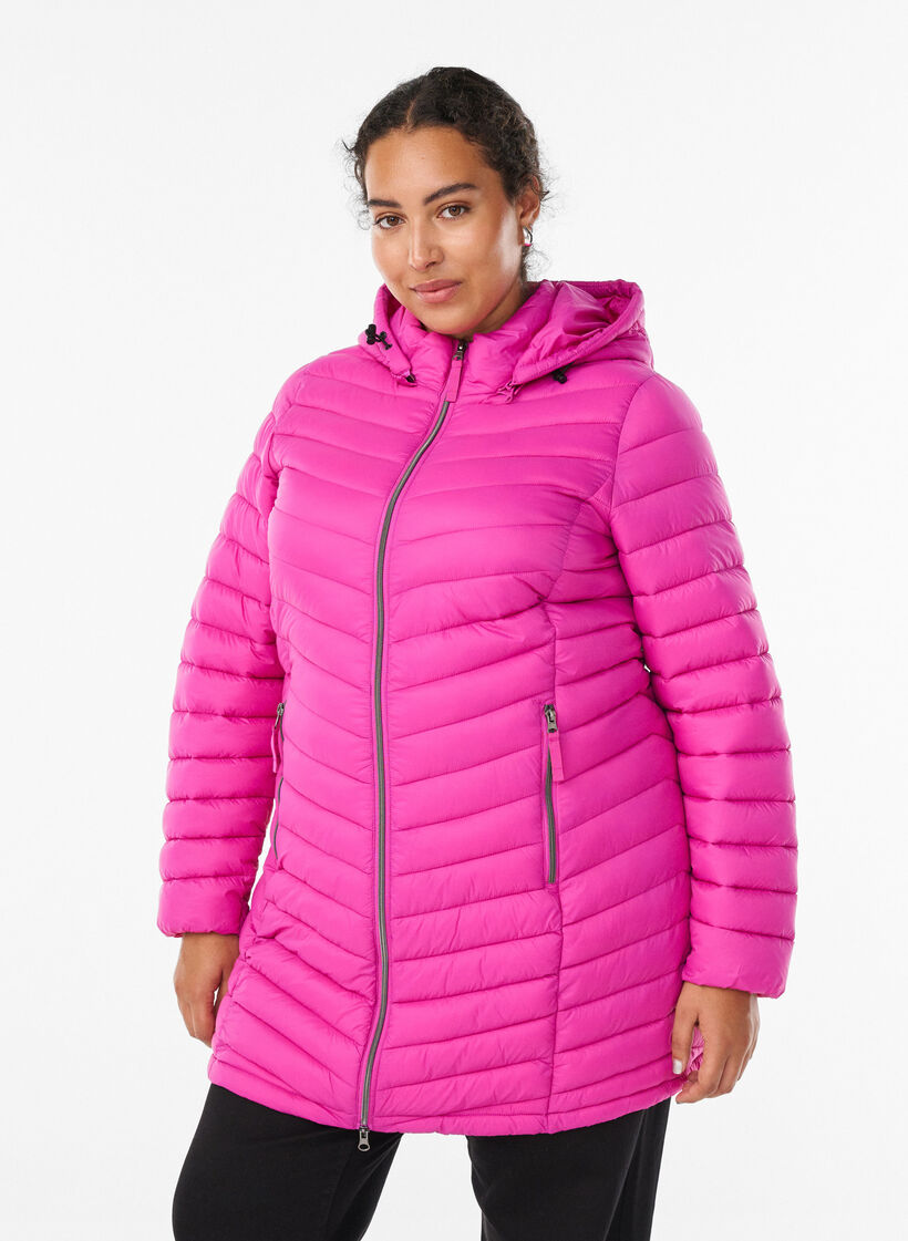 Lett jakke med lommer og avtakbar hette, Rosa, Model image number 0