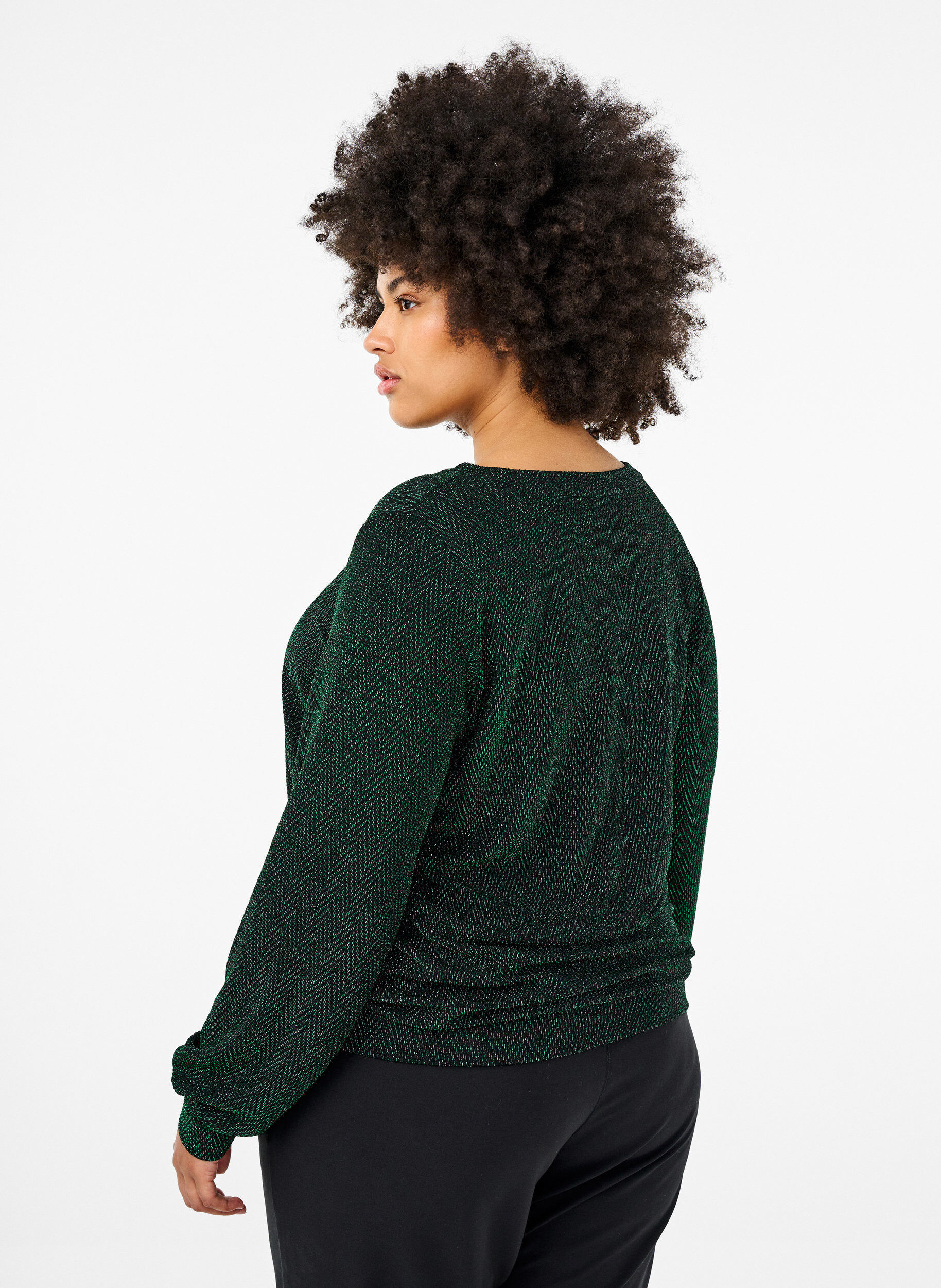 Zizzi Bluse med shimmer m&oslash;nster, Scarab ZigZagShimmer, Model image number 1