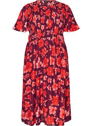 Kjole med smocking og blomstertrykk, Lilla