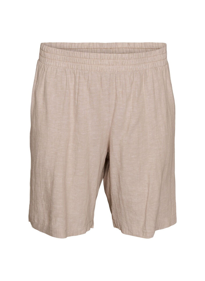 H&oslash;ymidjede shorts i lin og viskose, Beige, Packshot image number 0