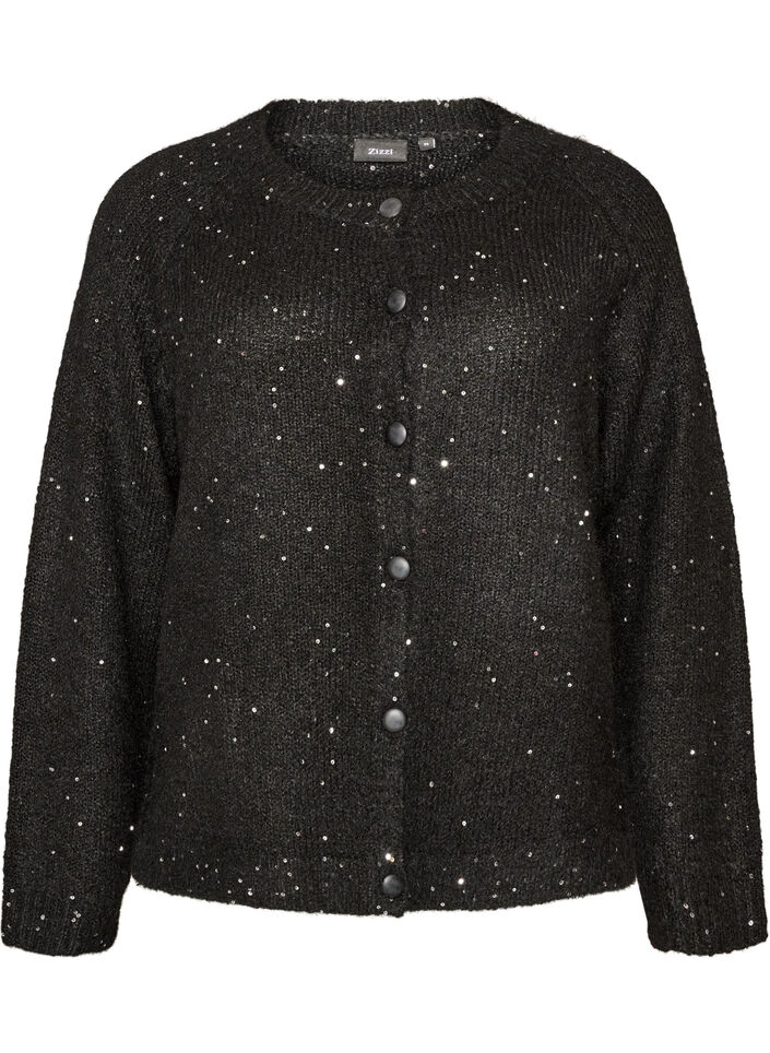 Cardigan med paljetter og knapper, Svart, Packshot image number 0