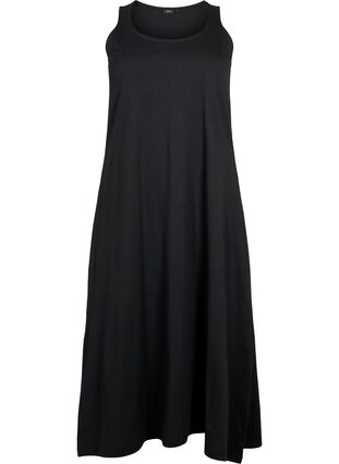 Ærmeløs kjole av bomull med A-form, Black, Packshot image number 0